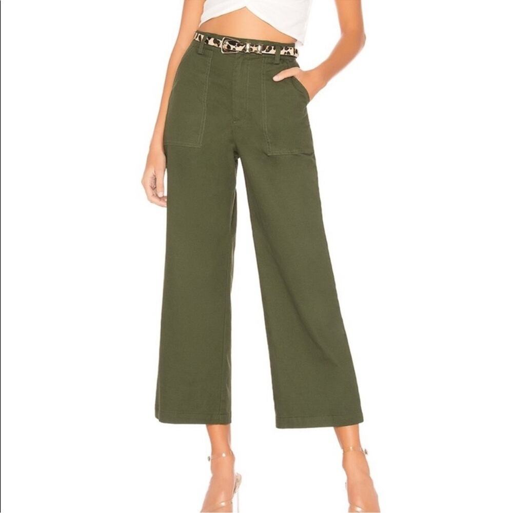 Tularosa Avion High Rise Wide Leg Crop Ankle Relaxed Pant Army Green size S